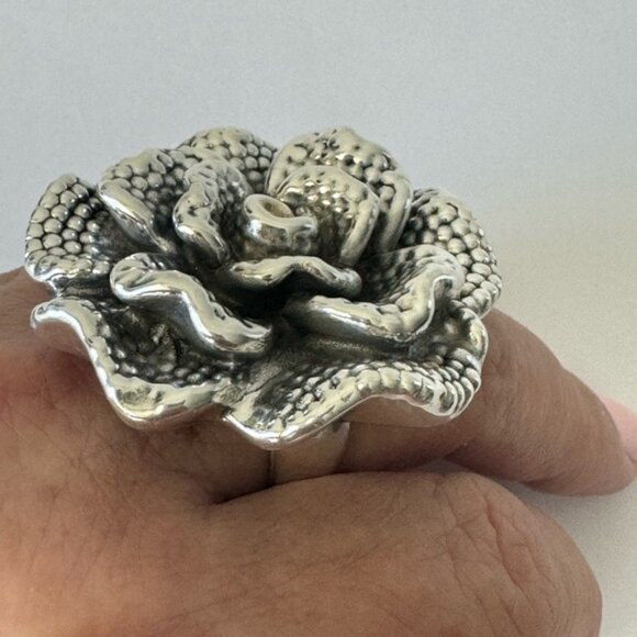 E&L Israel Sterling Silver Statement Flower Electroform Rose Ring  Sz.8 - Picture 13 of 14